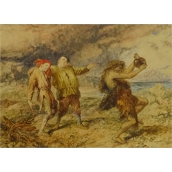  Sir John Gilbert R.A. (British 1817-1897): 'A Most Ridiculous Monster' - Act 2 Scene 2 of The Tempest - Trinculo Stephano & Caliban, watercolour unsigned 15cm x 20cm  Provenance: with Christie's 21st July 1987 Lot 161, stencil mark verso  