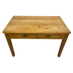 20th century pine table/desk, fitted with two drawers