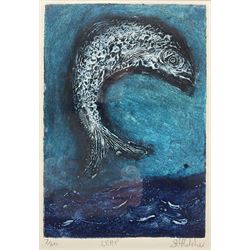 Shirley Fletcher (Northern British Conteporary): 'Leap', collograph signed titled and numbered 7/30 in pencil 30cm x 20cm