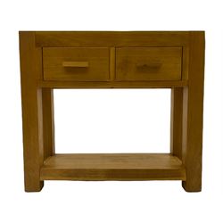 Solid oak and pine side table, fitted with two drawers