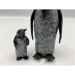 Steve Boss (British 1970-); Bronze figure group of a family of Emperor penguins, entitled Waddle, all with artists monogram beneath, tallest H12cm