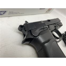 Two Bersa Thunder 9 Pro CO2 BB pistols, serial nos.21M142216 and 20J12270, L30cm overall; one in original box with paperwork  NB: AGE RESTRICTIONS APPLY TO THE PURCHASE OF AIR WEAPONS.