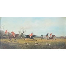 Philip Henry Rideout (British 1860-1920): The Hunt, pair oils on board signed and dated 1896, 15cm x 30cm 