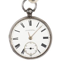Victorian silver open face lever pocket watch by W.E. Harrison, Stockton on Tees, No. 5268, silver case by William Dyer, London 1873