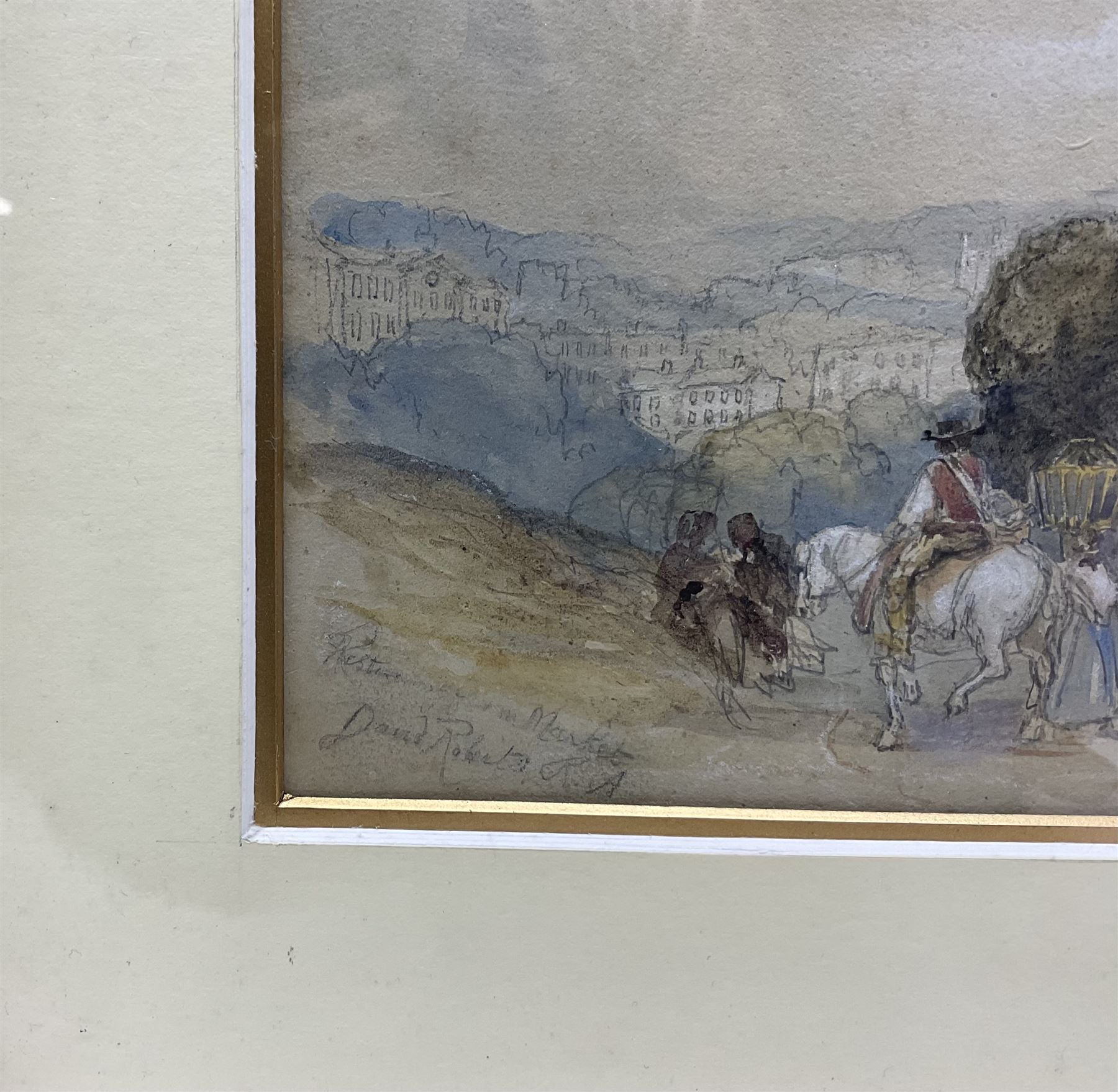 David Roberts RA (Scottish 1796-1864): 'Returning from Market', watercolour signed and titled in pencil 14cm x 22cm 