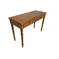 Knightman - cherrywood side or console table fitted with two drawers, on tapered turned supports by Horace Knight workshop of Balk, Thirsk