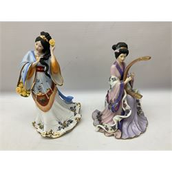 Five Danbury Mint Princess figures by Lena Liu, comprising Harp Princess, Plum Blossom Princess, Chrysanthemum Princess, Rose Princess and Iris Princess, one with certificate, all with marks beneath