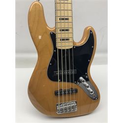 Fender Squier five-string jazz bass guitar; natural finish with Duncan Designed pick-ups; serial no.ICS11097557; L118cm