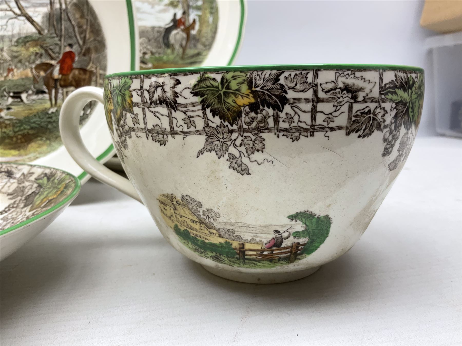 Collection of Copeland Spode hunting scenes dinner wares, after J. F. Herring, to include dinner plates, side plates, graduated serving platters, lidded box etc, together with Spode's Byron breakfast cup and saucer, all with printed marks beneath (29)