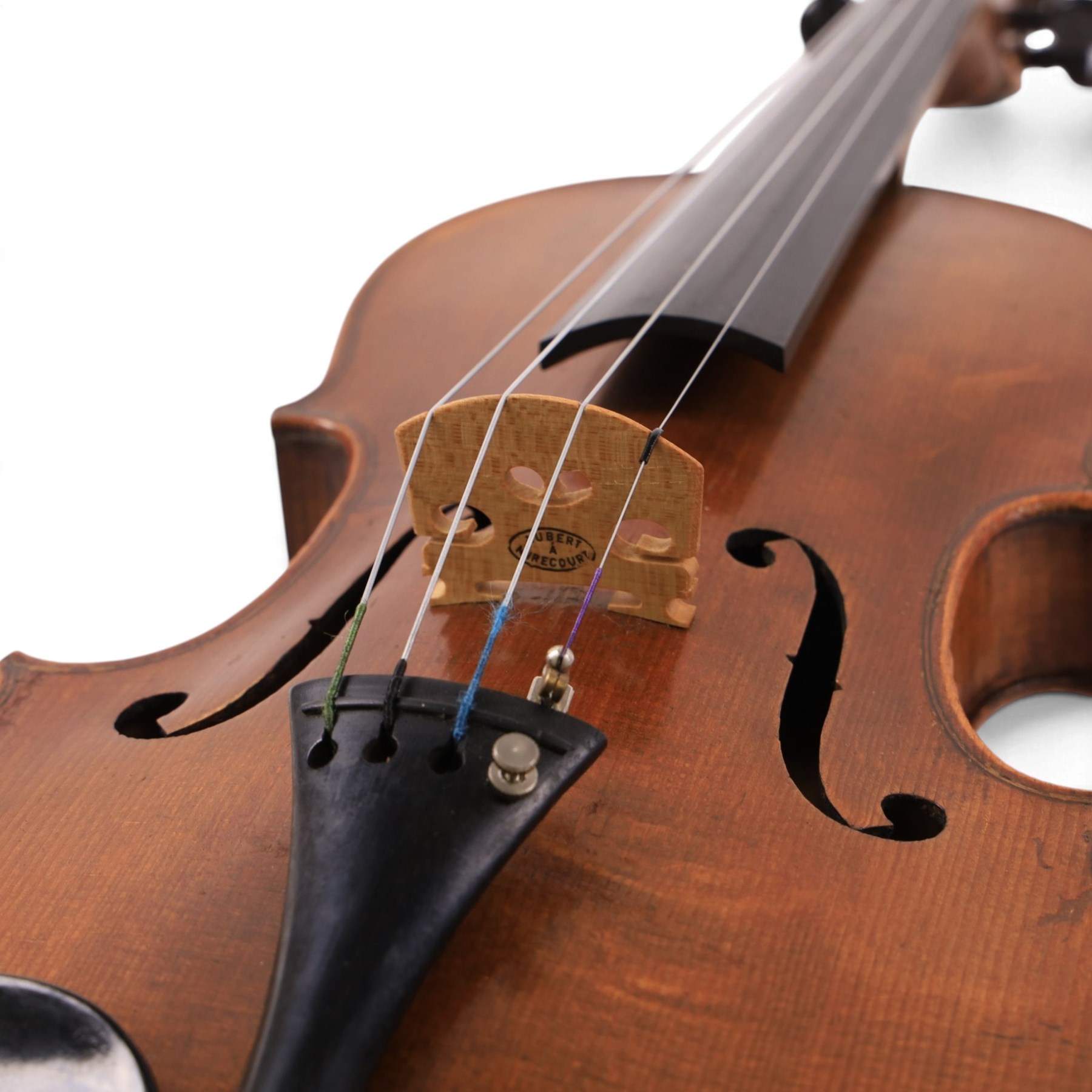 20th century French violin, with two piece back, ebonised fretboard and tuners, L60cm, with fitted hard case