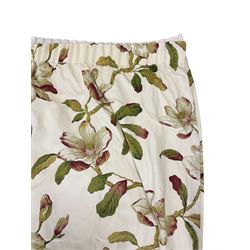 Pair linen curtains - pale cream ground fabric decorated with trailing foliate branch with flower heads, W260cm, Fall - 190cm