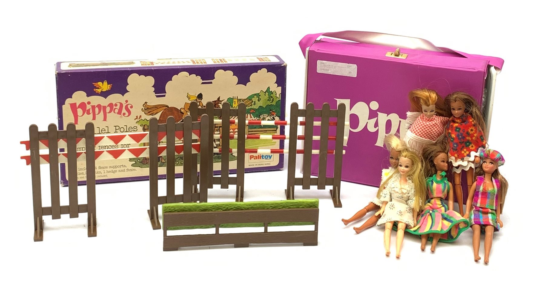 Pippa - six fashion dolls (Pippa, Gail, Marie, Tammie and two Dancing Marie), carry case containing twenty-three outfits and boxed Gymkhana set