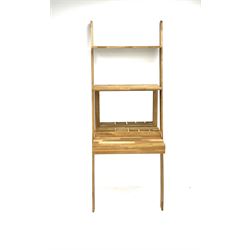 Futon company oak leaning ladder desk with mirror back, two shelves and slide drawer, (H195cm, D51cm, W75cm)