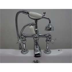  Edwardian style acrylic roll top bath with chromium plated mixer shower taps, W74cm, H62cm, L170cm   