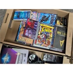Collection of Sci-Fi related books, collectables and ephemera, including Star Wars, Buffy, Star Trek, Doctor Who and James Bond, together with other novels and non-fiction books, in six boxes