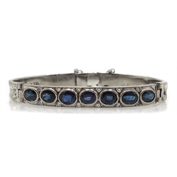  South African 9ct white gold bracelet set with sapphires and diamonds stamped 375  