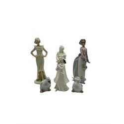 Lladro figurine, Basket of Love 7622, together with Royal Doulton figure Noel HN4084, Royal Worcester figure Sweet Dreams and three others 