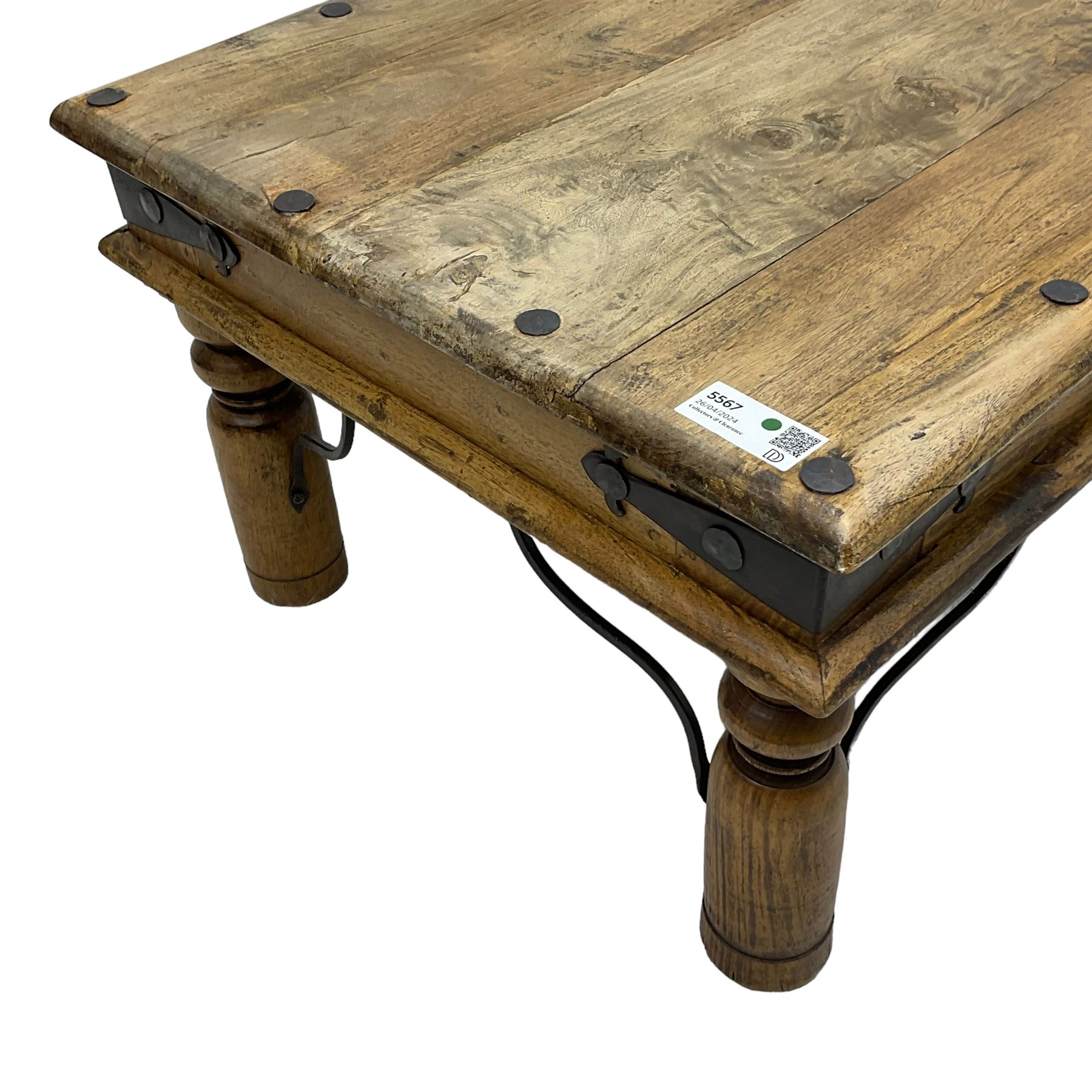 20th century Indian hardwood Thakat occasional table, with wrought iron fittings and brackets