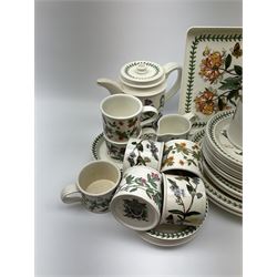 Portmeirion Botanical Garden tea wear, comprising of cafeteria, tea pot, eleven tea cups and saucers, milk jug, two mugs, twelve plates of various sizes, a tray and two ramekins, Crown Staffordshire Tobago pattern coffee set, comprising of coffee pot, sugar bowl, milk jug and six cups and saucers. 