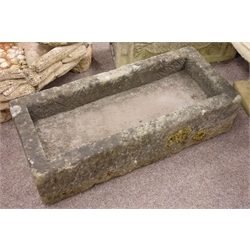  Rectangular stone trough planter with rough hewn sides,L92cm, D42cm, H26cm  