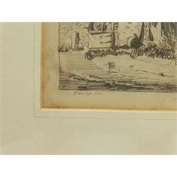 English School (19th century): Rural Houses, set four pencil drawings unsigned, one apparently a study for an engraving inscribed 'H George Del. 1852' in the margin, the rest unsigned, max 24cm x 36cm (4)