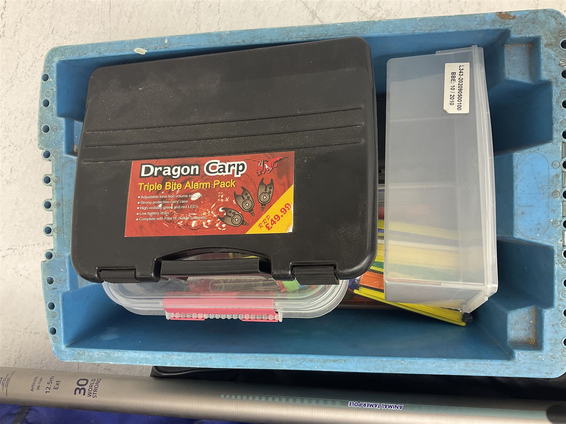 Fishing equipment, comprising reels to include Daiwa No.7300, boxed, Quick GLX 840, Quantum Heat BCS 350, okuma etc, together with various tackle, various poles, split canes and rods to include Middy Xtreme, Shakespeare Quo Carp, etc, many in bags