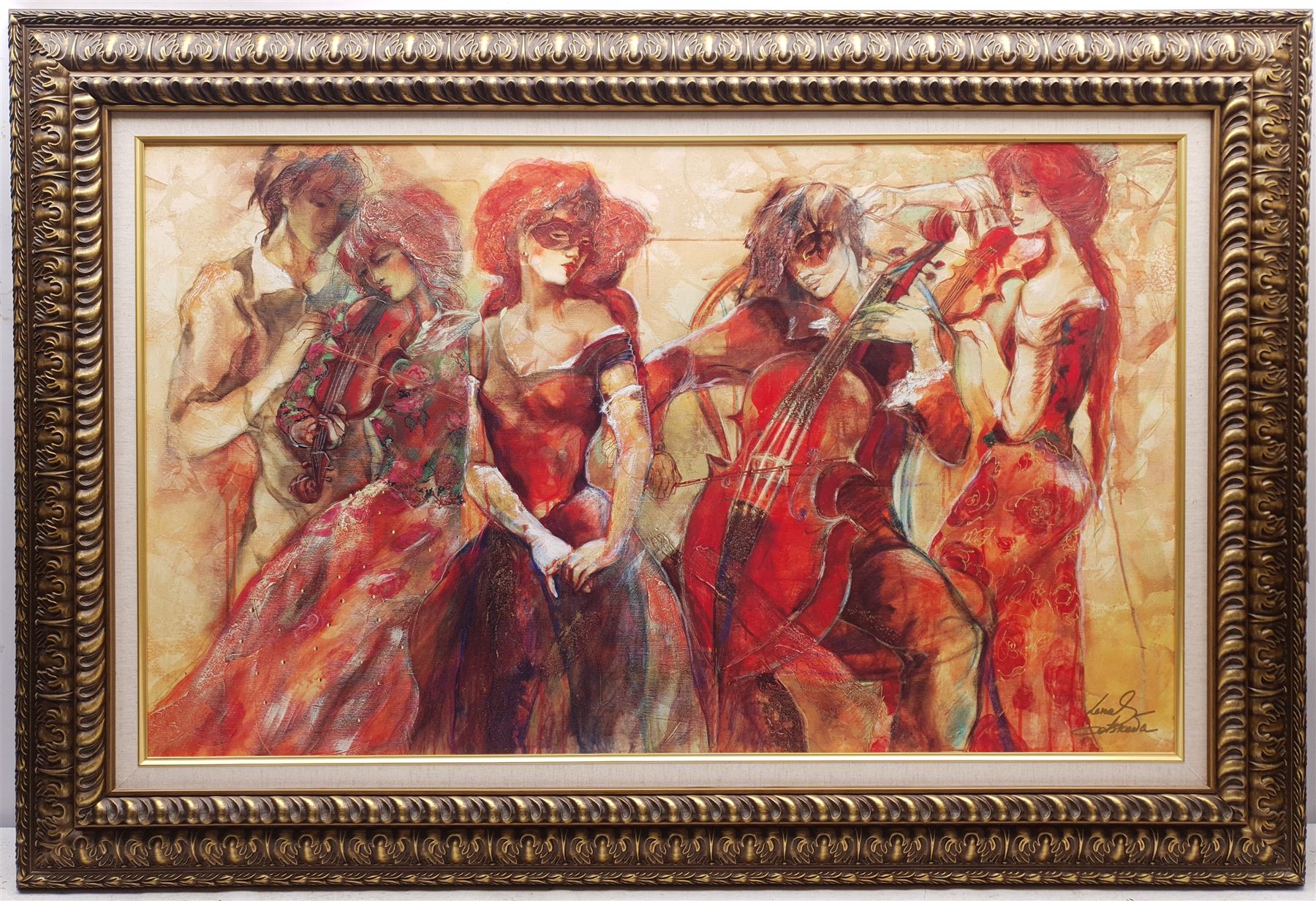 Lena Sotskova (Russian 1963-): 'Apassionato', hand embellished giclee print on canvas signed, titled and numbered 325/375 verso 60cm x 101cm