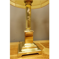  Pair gilt-brass corinthium column table lamps on stepped square bases with shades, H72cm overall (2)  (This item is PAT tested - 5 day warranty from date of sale)  