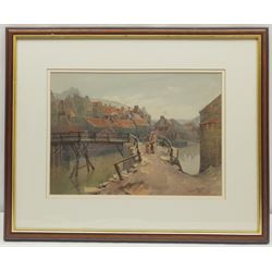 Russell Prichard (British 19th/20th century): Mother and Child Crossing Staithes Bridge, watercolour signed and dated 1893, 25cm x 35cm