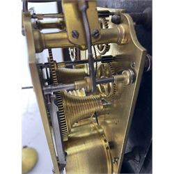 Charles Johnson of Wigan - mid-19th century twin fusee mahogany drop-dial wall clock, with an octagonal dial surround with brass inlay, carved fan ears to the glazed box with pendulum adjustment door, 12