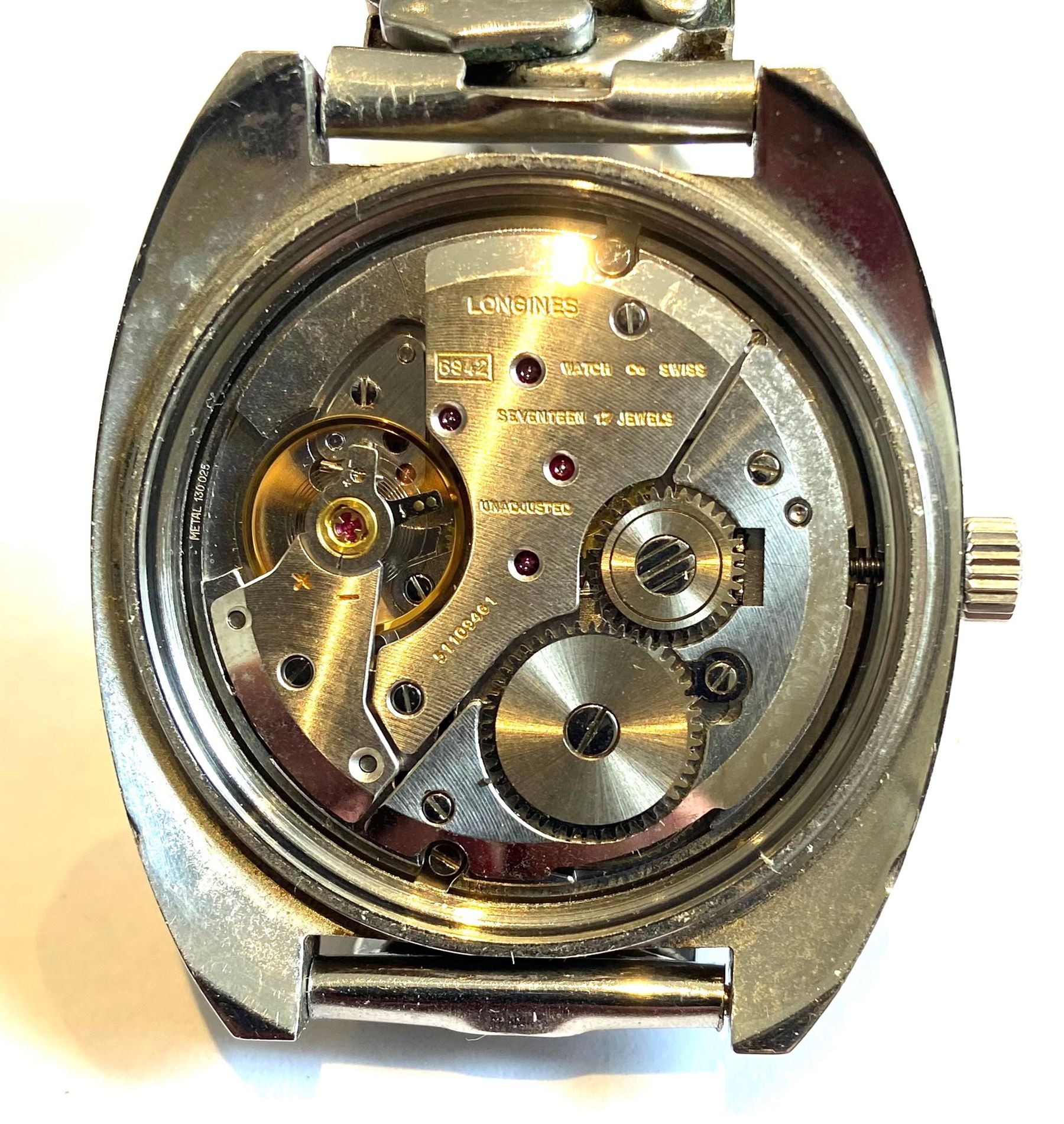 Longines Admiral HF gentleman's stainless steel manual wind wristwatch, Ref. 2303, Cal. 6942, the back case engraved Olympic Games Munich 1972, on expanding stainless steel strap