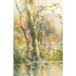 Charles Henry Clifford Baldwin (British 1849-1943): Woodland Lake Scene with Birds and Pheasants, set three watercolours signed max 45cm x 29cm (3) 
Notes: Baldwin was a longstanding artist for Royal Worcester