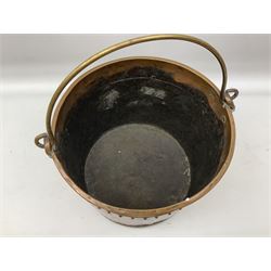 Large twin handled copper coal scuttle and cover and copper and brass riveted bucket with handle, bucket D36cm