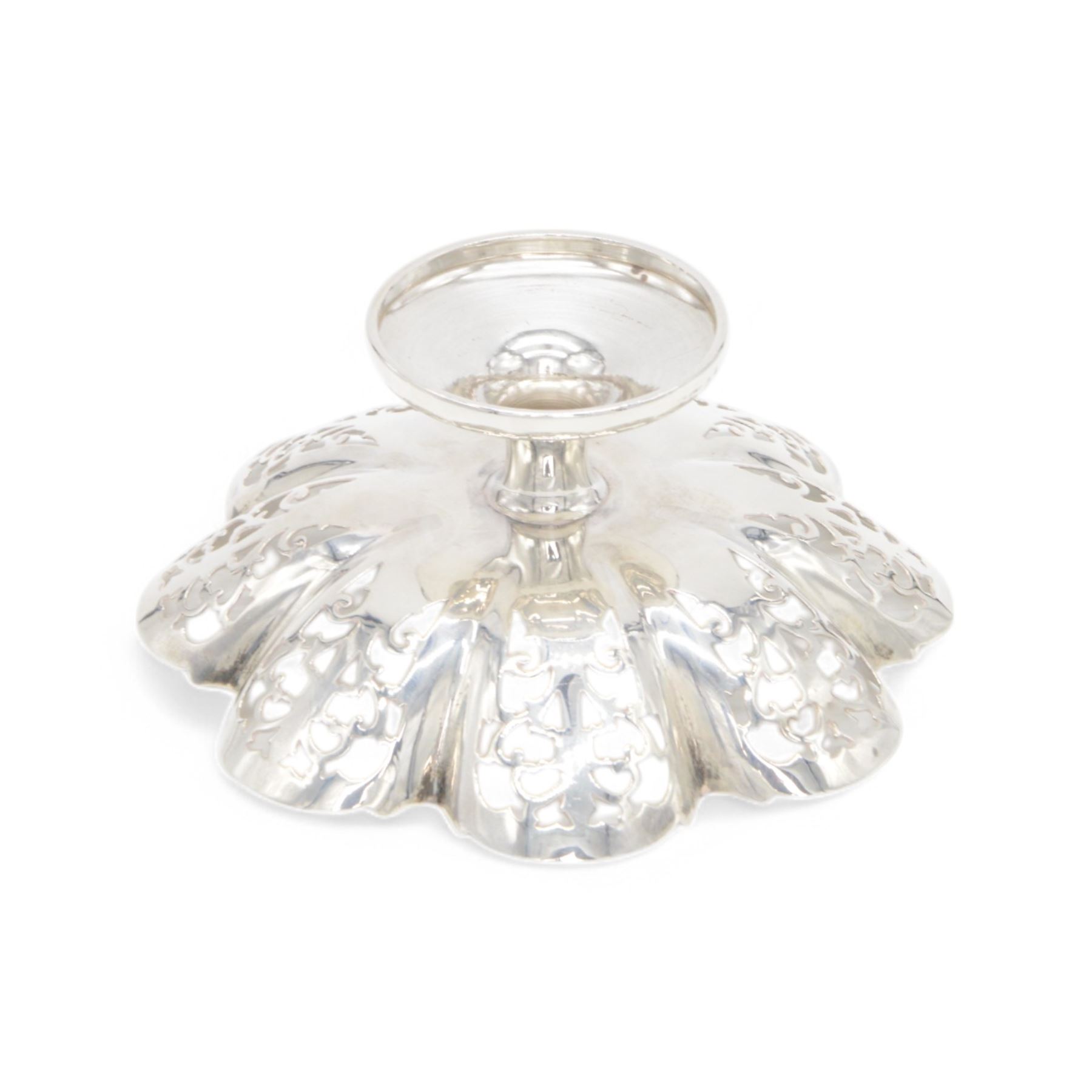 1930s silver pedestal bowl with pierced side, hallmarked Sheffield 1933, makers mark SH  & Co probably Sydney Hall & Co, H6cm