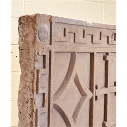 18th century carved sandstone chimneypiece transom/lintel, from a North York Moors manor house. L136cm, H51cm, D8cm. For ref. please see The HMSO Houses of the North York Moors publication.  - COLLECTION BY APPOINTMENT FROM: The White House, Thirsk Road, Easingwold, York, YO61 3NF - CALL 01723 507111 TO ARRANGE