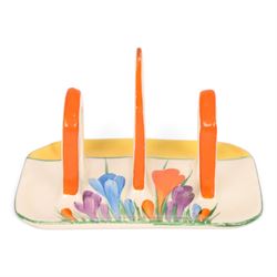 Clarice Cliff Autumn Crocus pattern toast rack, with Bizarre and printed marks to base, H9cm, L12cm