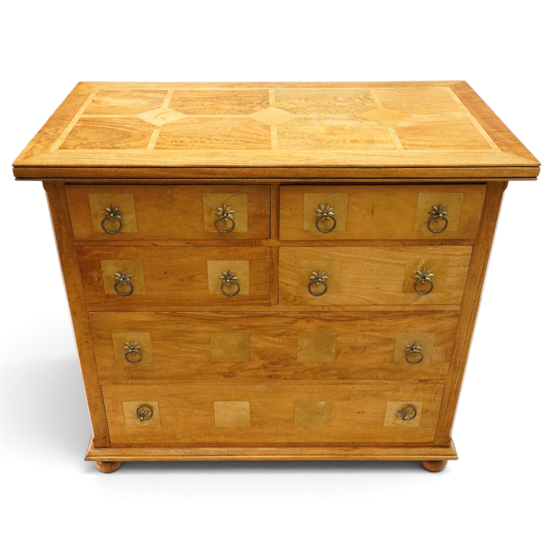 Barker & Stonehouse - contemporary flagstone and mango wood chest, the rectangular inlaid top over four short and two long drawers with metal ring handles, on compressed bun feet