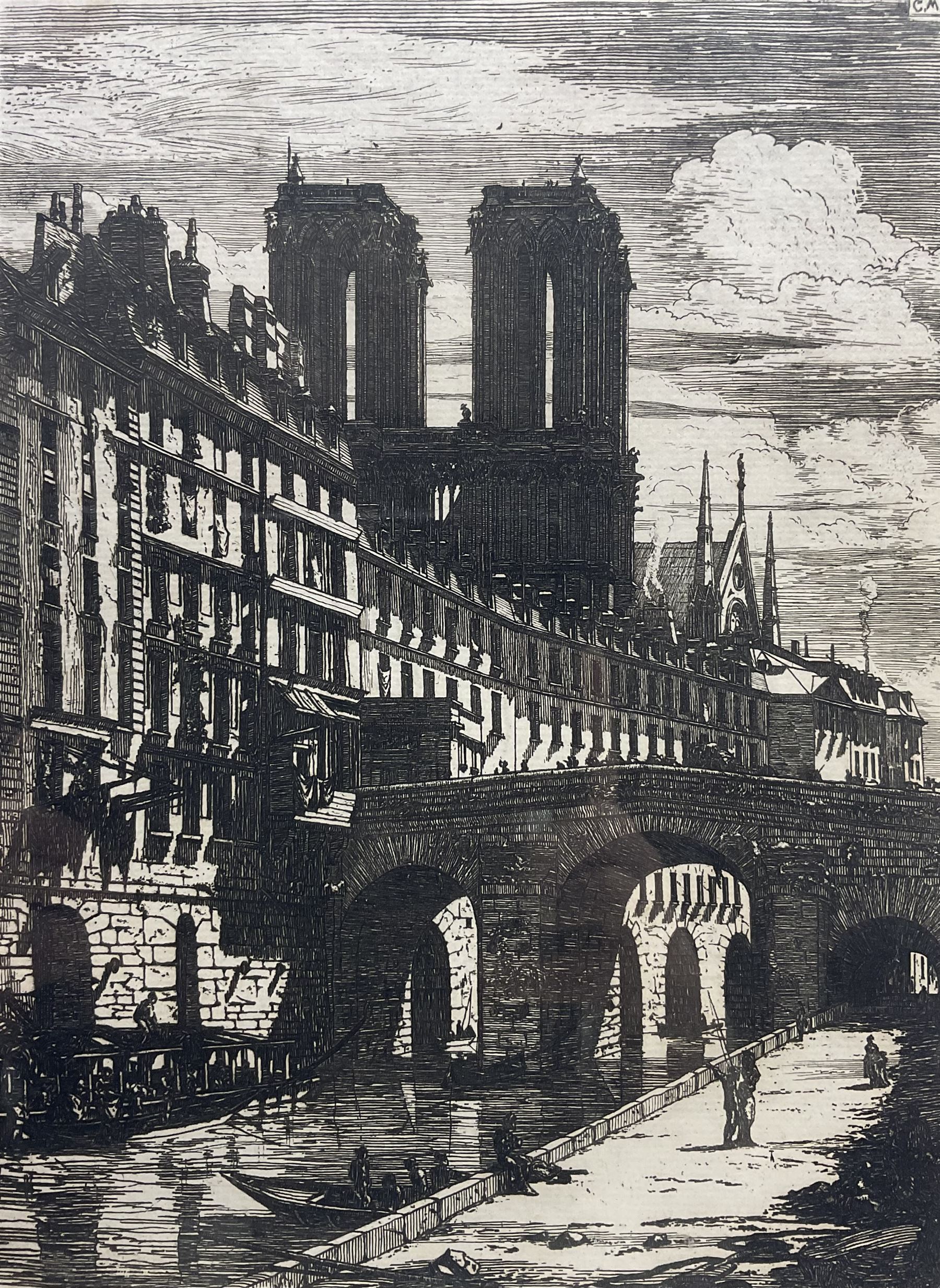 Charles Meryon (French 1821-1868): 'Le Petit Pont', etching signed in the plate 25cm x 19cm 