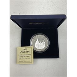 Vanuatu 1995 'Queen Elizabeth The Queen Mother Lady of the Century' fine silver proof one-hundred Vatu coin, in Westminster case with certificate 