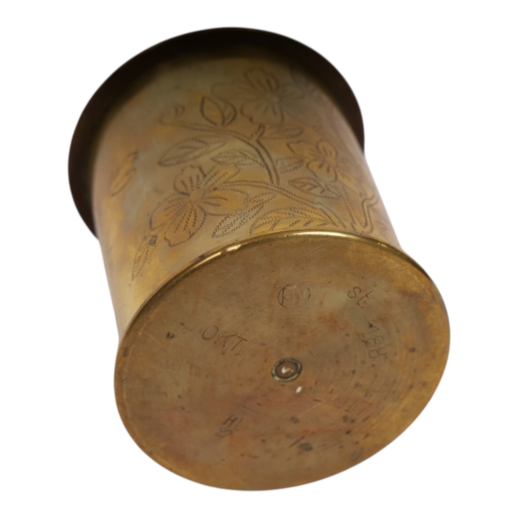 Three WWI trench art tobacco jars including an example with the lid embedded with silver rupees, largest H15cm 