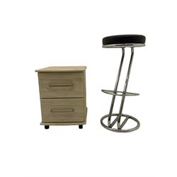 Two drawer pedestal chest (W42cm, H54cm, D43cm), and a chrome barstool