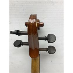 Three Stentor Student violins - three-quarter size with 33cm two-piece back; and two quarter size each with 28cm two-piece back; each in carrying case with bow (3)