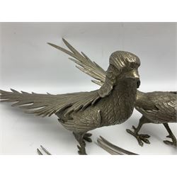 Set of four metal bird figures, largest L35cm