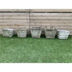 Set of five cast stone square planters  - THIS LOT IS TO BE COLLECTED BY APPOINTMENT FROM DUGGLEBY STORAGE, GREAT HILL, EASTFIELD, SCARBOROUGH, YO11 3TX