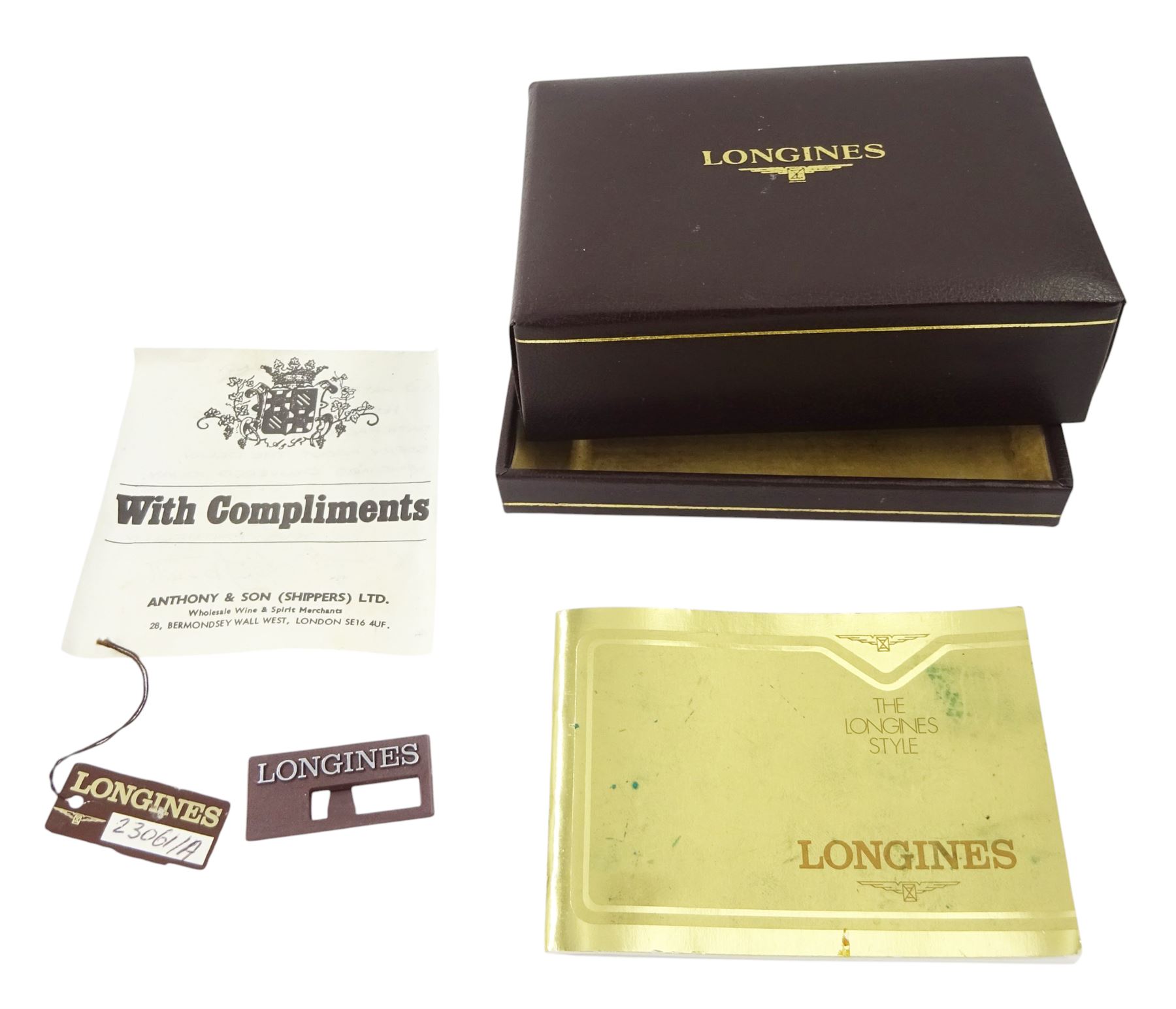 Longines gentleman's 9ct gold manual wind wristwatch, Cal. L847.4, white dial with Roman hour markers, on black leather strap with gilt buckle, boxed with guarantee dated 1980