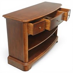 Willis & Gambier - curved sideboard, curved rectangular top, above three frieze drawers with brass pulls over two open recesses, on bracket feet 