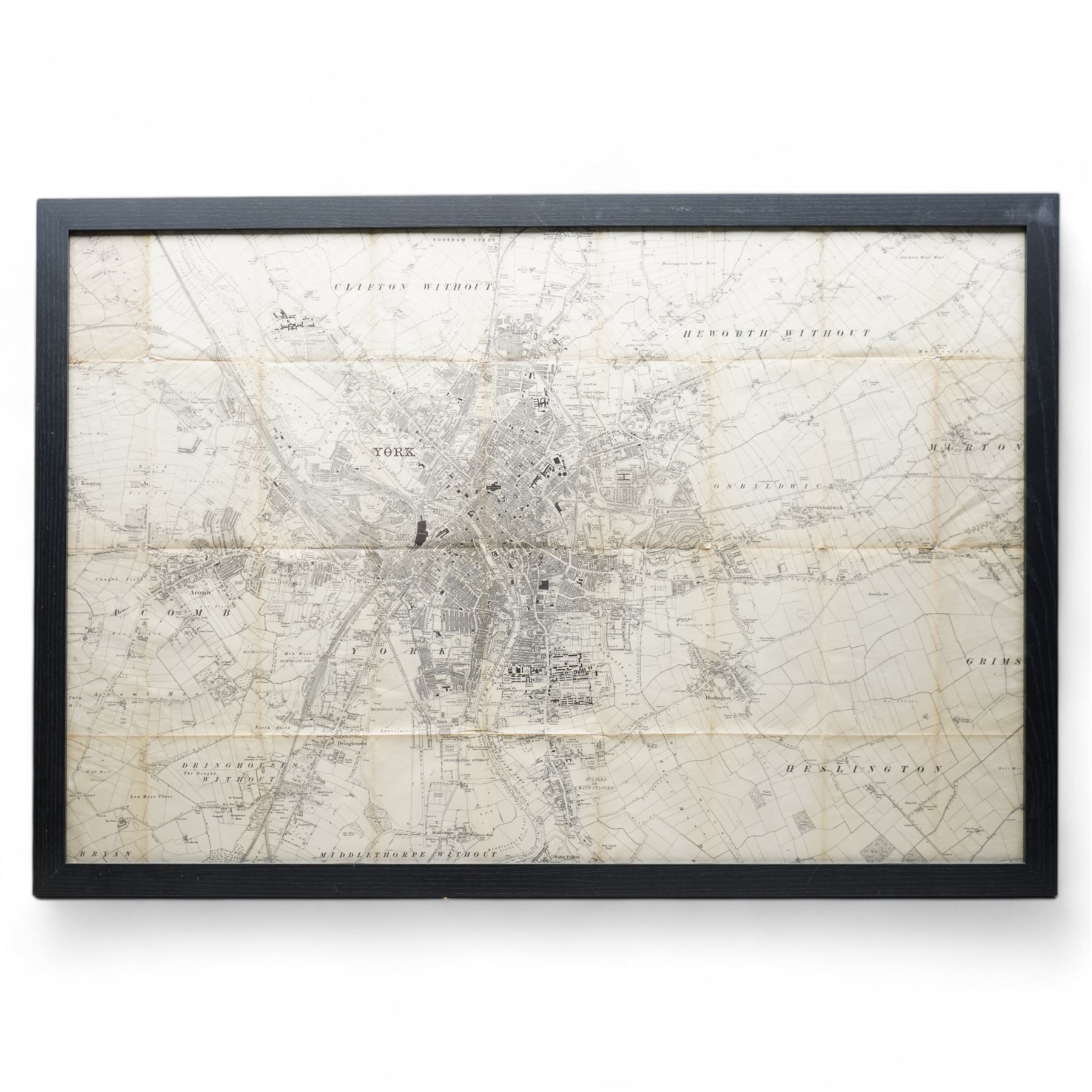Framed Early 20th century Ordnance Survey map of York 60cm x 90cm