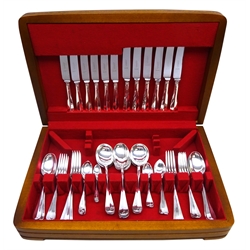 Canteen of silver cutlery for six covers, Rattail pattern by Barker Brothers Silver Ltd, Birmingham 1929-33, the knives with stainless steel blades by Yates Brothers/William Yates Ltd, Sheffield 1973-5 weighable silver approx 72.2oz cased