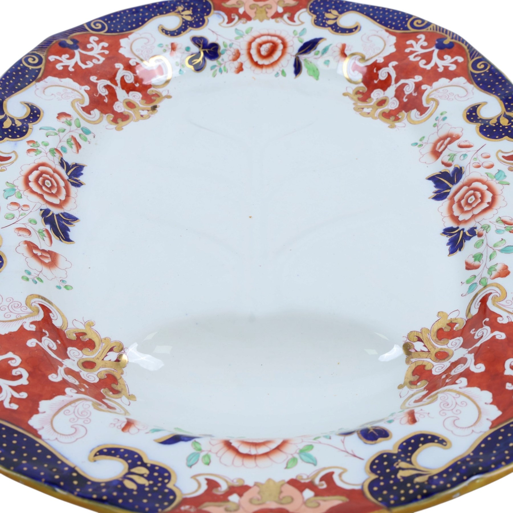 Ironstone Imari pattern meat plate and two similar plates, platter L52cm