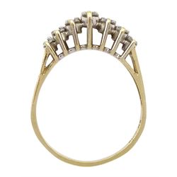 14ct gold two row graduating round brilliant cut diamond ring, stamped 14K, total diamond weight approx 1.00 carat 